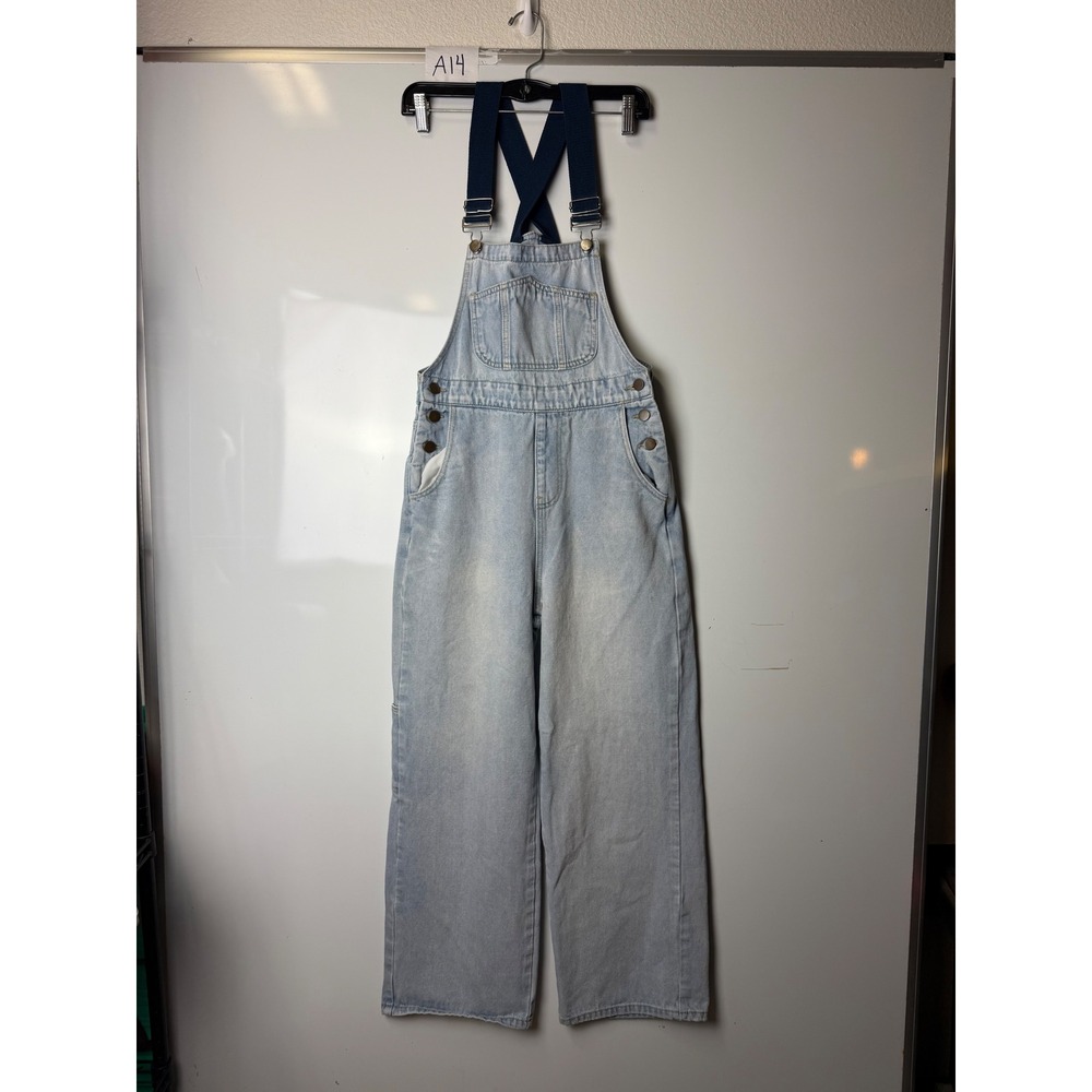 Cider Women Light Wash Wide Leg Denim Overalls Light Blue XXS